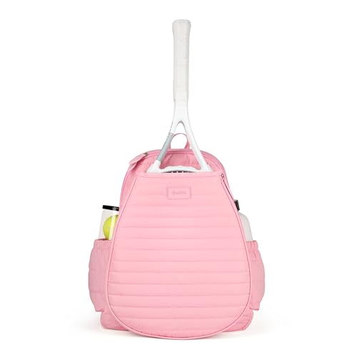 Ame & Lulu Game On Tennis Backpack - Contains Padded & Adjustable Straps - Two Exterior Water Bottle Pockets - color: Light Pink Puffer