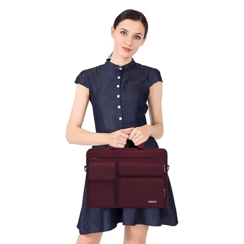 MOSISO Laptop Shoulder Bag 15.6 inch, 15-15.6 inch Computer Bag Compatible with MacBook Pro 16 inch, HP, Dell, Lenovo, Notebook with 2 Raised&1 Flapover&1 Horizontal Pocket&Handle&Belt, Wine Red - color: Wine Red, size: 16 inch