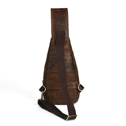 Le'aokuu Men Fashion Casual Tea Designer Travel Hiking Crossbody Chest Sling Bag Rig One Shoulder Strap Bag Men Leather 8015 | Fashion - color: C Dark Brown