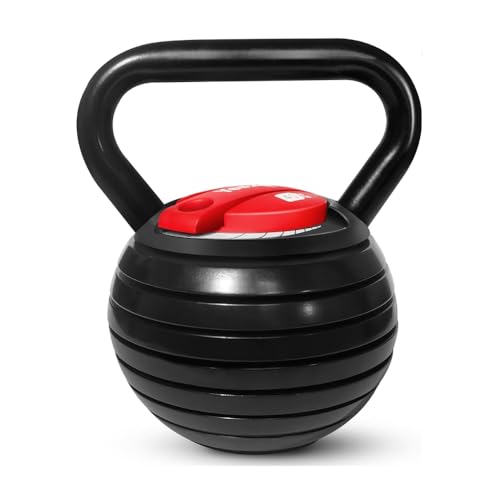 Yes4All Adjustable Kettlebell Set, 20–40 LB Weight Set, Solid Cast Iron Handle with Spacer Disks & Secure Lock, Space-Saving Kettlebell for Home Gym Strength Training, Black
