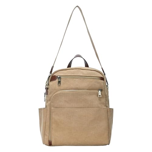 MMS Brands Antik Kraft Willa Canvas Backpack (Camel) | Convertible Backpack Purse for Women | Heavy Duty Canvas Shoulder Bag | 13" L x 4" W x 14" H - color: Camel (Canvas), size: Medium