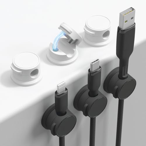 Travel Depot Cable Management Magnetic Snap Organizer 6-Pack – Compact Cord Holders with Strong Magnetic Closure Adhesive Cable Clips for USB Cables Power Cords & Headphones, 3 pcs each Black & White - color: Assorted Colors (3pcs each Black & White)