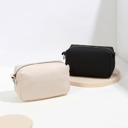 Organizer Bag -Lightweight Cosmetic Bag with Ring Clasp, Perfect Travel Makeup Bag for Women,nylon Stand Up Design (Black/Canvas) - color: Black/Canvas