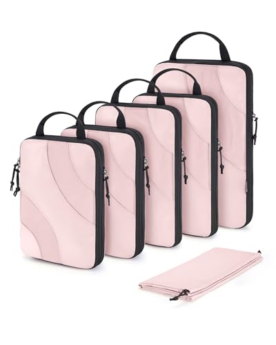 BAGSMART Compression Packing Cubes, 6 Set/4 Set/2 Set Travel Packing Cubes for Carry on Suitcases, Compression Suitcase Organizers Bag Set & Travel Cubes for Luggage, Lightweight Packing Organizers - color: Pink Pearl, size: 6 Set
