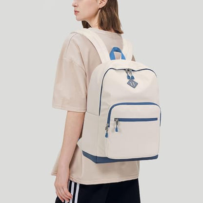 Lohol Classic Backpack for Girls Boys Teens, Lightweight Bookbag for School Travel College (Beige/Blue) - color: Beige/Blue