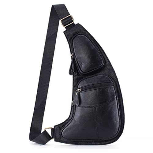 Vintage Leather Sling Bag Backpack for Men Crossbody Shoulder Chest DayPack Backpacks - color: #01black
