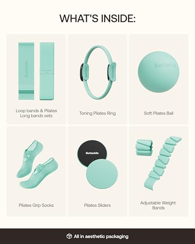 BetterMe Pilates Studio Kit – Pilates Ring, Pilates Ball, Resistance Bands & Sliders – Complete Pilates Equipment Set for Women – Home & Studio Pilates Workout Kit - color: Subtle Mint