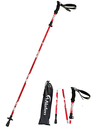 A ALAFEN Aluminum Collapsible Ultralight Travel Trekking Hiking Pole for Men and Women (Fits 5'3" - 6'2") - color: Red