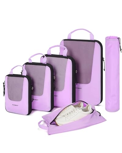 BAGSMART Compression Packing Cubes for Travel, 6/5/4set Lightweight Packing Organizers, Summer Travel Essentials Suitcase Organizer Bags Set - color: G-Purple, size: 6 Set-Compress