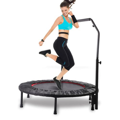 Rebounder Trampoline for Adults, 40"/50" Foldable Spring Fitness Trampoline - 450 lbs Capacity, Quiet & Stable Indoor/Outdoor Exercise Equipment for Cardio Workout - style: 40" WITH BAR