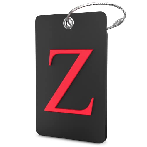 Shacke Luggage Tag Initial - Fully Bendable Tag w/Stainless Steel Loop - Black (Letter Z) - color: Black, size: Letter Z
