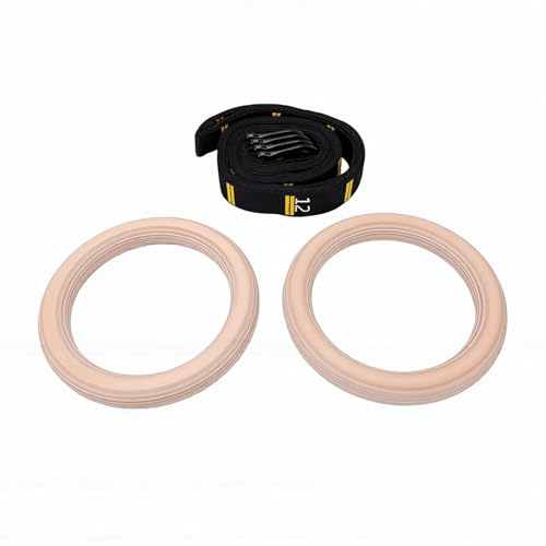 Dpofirs Adjustable Numbered Straps Gymnastic Rings | Birch Wood Pull Up Rings for Full Body Strength Balance Workout Home Gym 2 Pack