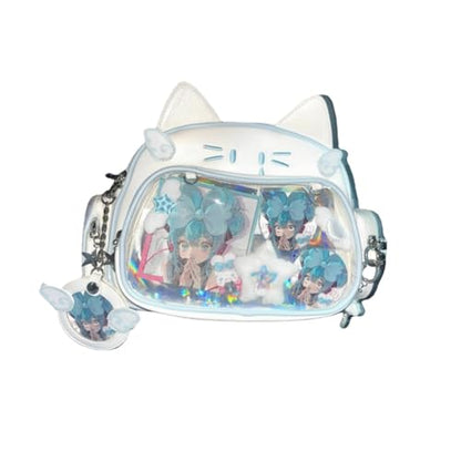 Cute Cat Ita Bag Pin Display Backpack for School Preppy Backpack for Girls Y2k Aesthetic Single Shoulder Crossbody (White Bag)