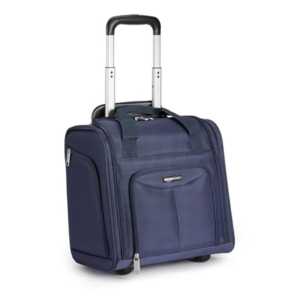 Amazon Basics Underseat Carry-On Luggage with Wheels and Handle, 14" Rolling Travel Bag, Fits Overhead Bins, Organized Compartments, Navy - color: Navy