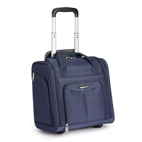 Amazon Basics Underseat Carry-On Luggage with Wheels and Handle, 14" Rolling Travel Bag, Fits Overhead Bins, Organized Compartments, Navy - color: Navy