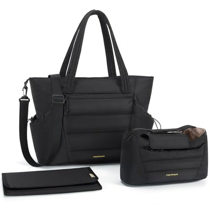 mommore Diaper Bag Tote with Stroller Organizer Puffer Bag Large Capacity Baby Bag with Changing Pad for Travel, Hospital - color: Black