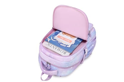 MOONBABY Girls Backpack, Kids Backpack for Girls, School bag for Primary Elementary Teenage, Middle School Students Bookbag - color: Purple Cherry Blossom