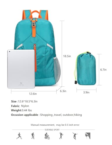 levayhill 25L Foldable Hiking Backpack,Small Packable Daypack Lake Blue | Lightweight Collapsible Bag,Water Repellent Travel Basic-Daypack,Men Women Camping Cycling Rucksack Outdoor Back Pack - color: Lake Blue
