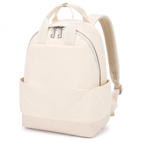 Backpack for Women Fashion Small Bookbag, Water Resistant Lightweight Nylon Daypack for Travel, Hiking & Daily Use - color: Milk White