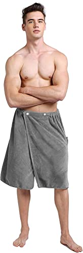 SINLAND Microfiber Men’s Bath Wrap Water Absorbent Quick Dry Spa Sauna Wrap Around Towel Bath Towels with Adjustable Snap on Closure 24inch x 63inch Grey - color: Grey