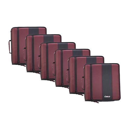 Case-it Classic Zipper Binder | 2-Inch O-Rings, 350 Sheet Capacity, Multiple Storage Pockets & Shoulder Strap | School & Office Organizer | D-251 Burgundy | 6 Pack - color: Burgundy, size: 6 Pack