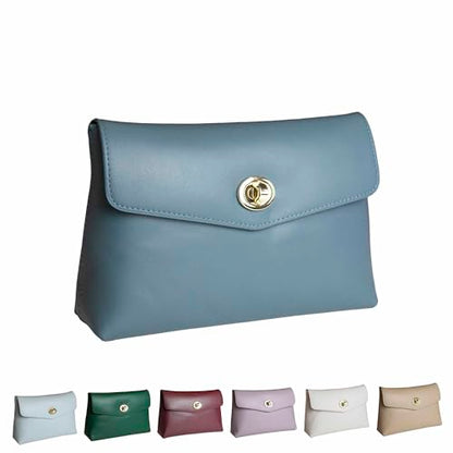 Cosmetic Bag Travel Makeup Pouch Travel Organizer, Zipper Pouch Bags for Women Vegan Leather (No Text, Dust Blue) - color: Dust Blue