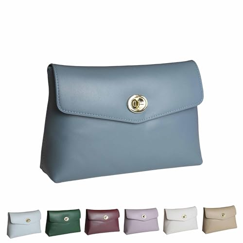 Cosmetic Bag Travel Makeup Pouch Travel Organizer, Zipper Pouch Bags for Women Vegan Leather (No Text, Dust Blue) - color: Dust Blue