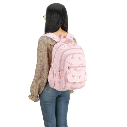 Kids High Middle School Backpack for Girls Travel Kawaii Laptop Coquette Bow Bookbag,Pink Bow - color: Pink Bow