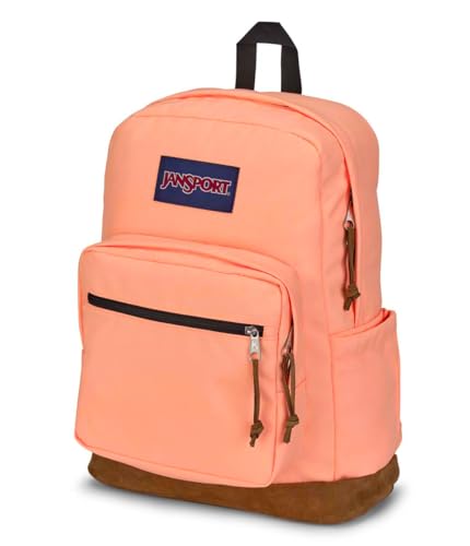 JanSport Right Pack Backpack - Durable Daypack with Padded 15" Laptop Sleeve, Spacious Main Compartment & Integrated Water Bottle Pocket - Peach Neon - color: Peach Neon