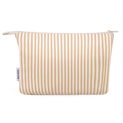 Narwey Small Striped Makeup Bag for Purse Travel Makeup Pouch Cosmetic Bag Zipper Pouch Bags for Women (Brown Stripe) - color: AC-Brown Stripe