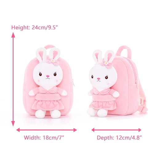 Gloveleya Kids Backpack Toddler Backpacks with Stuffed Bunny Toy Pink 9''… - color: A011 Pink Bunny Toy, size: 9 inches