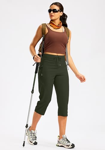 G Gradual Women's Capri Pants with 3 Zipper Pockets Lightweight Quick Dry Hiking Travel Capris Pants for Women Casual Summer - color: Olive, size: Medium