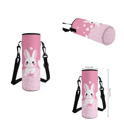 Cute Bunny Backpack for Girls Kids Backpack with Lunch Box Water Bottle Bag and Fabric Pencil Pouch 4Pcs Set 17" Bookbag with Large Front Pocket for School Lightweight Elementary School Bag - color: Cute Bunny and Pink Heart