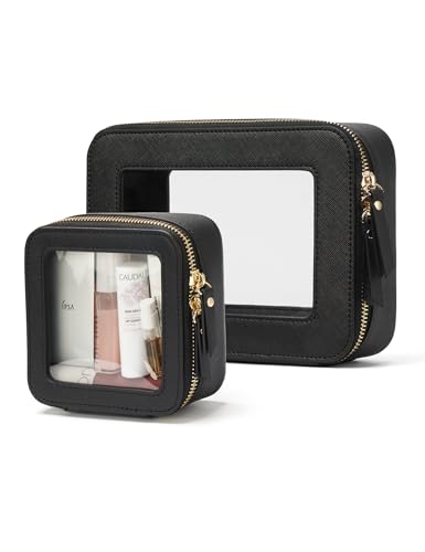 Popvibe Clear Makeup Case Toiletry Bag Travel Medium Clear Cosmetic Bag with Zipper, Make Up Bag Organizer Traveling TSA Approved Transparent Bag Car for Essentials, Mini & Medium, Black - color: Black, style: Mini & Medium
