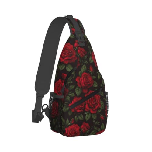 Sling Backpack Unisex Crossbody Chest Bag Shoulder Chest Bag For Women Men Hiking Travel - color: Red Rose