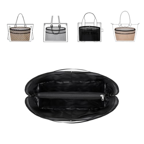 ZTUJO Purse Organizer Insert For Handbags,Mesh Bag Organizer Insert With Zipper Bag Tote Shaper Fit Speedy Neverful PM MM le Pliage,Light Weight (Black, Medium) - color: Black, size: Medium