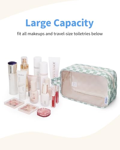 Narwey Clear Toiletry Bags for Traveling Women Men, Clear Travel Bags for Toiletries Makeup Bag Cosmetic Bag with Zipper, Make Up Organizer, Skincare Bag (Mint Green Checkerboard) - color: Y-Mint Green Checkerboard