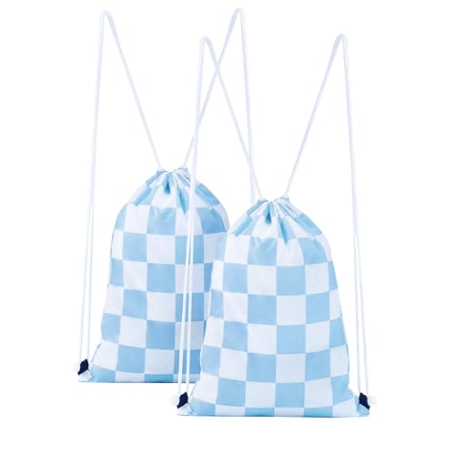 Ohocut Blue Checkered Drawstring Backpack 2 Pack Cute Vintage Blue Checkerboard Drawstring Bags Bulk Gym Sackpack Waterproof - color: Blue