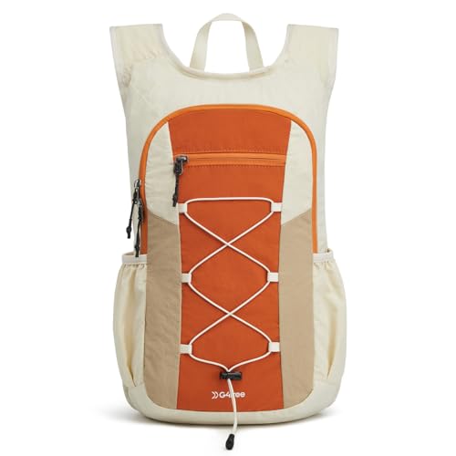G4Free 20L Hiking Backpack Lightweight Daypack with Phone Pocket Small Packable Foldable Hiking Bag for Women Men, Orange+Beige - color: Orange+beige