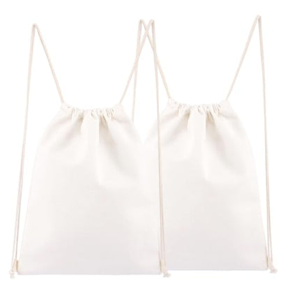 Cotton Canvas Drawstring Gym Backpack, Sackpack, Cinch, Sport String Sack Pack Bags pack-2 (Canvas, White) - color: White, style: Canvas