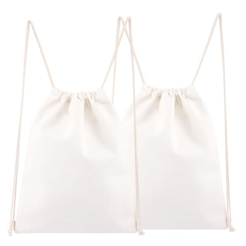 Cotton Canvas Drawstring Gym Backpack, Sackpack, Cinch, Sport String Sack Pack Bags pack-2 (Canvas, White) - color: White, style: Canvas