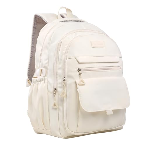 Phaoullzon Girls High Middle School Backpack for Boys, College Aesthetic Laptop Teen Bookbag for Travel,Beige - color: Beige, size: Large (17.5 Inch)