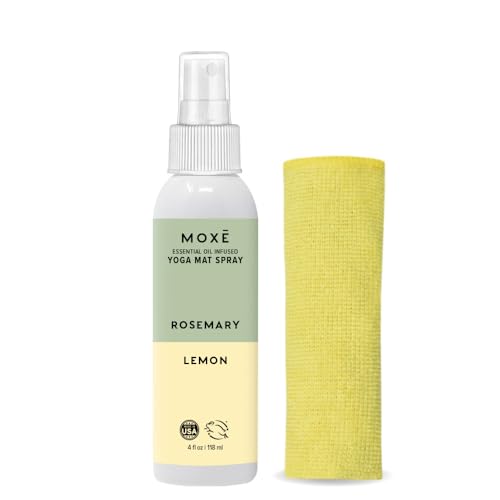 MOXE Yoga Mat Cleaner, Green America Certified, Rosemary and Lemon Essential Oils, Safe for All Mats and Exercise Equipment, 4 Oz (1 Pack) - size: 4 Fl Oz (Pack of 1)