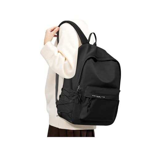 BJLFS Small Black School Backpack for Girls Women Waterproof High School Book Bag Cute Backpack for Men Teens Boys, Lightweight Simple Middle School Back Pack Daypack Gift - color: Black