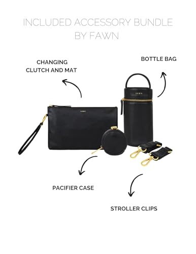 FAWN DESIGN The Original Diaper Bag, Faux Leather Diaper Bag Backpack, Vegan Leather, Large Capacity Baby Bag for Mom - color: Black (Bundle)