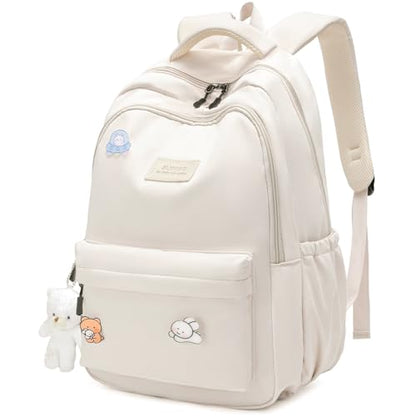 School Backpack for Teen Girls Cute Bookbag for High Middle School College Aesthetic Laptop Back Pack,Beige - color: Beige