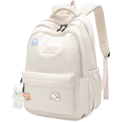 School Backpack for Teen Girls Cute Bookbag for High Middle School College Aesthetic Laptop Back Pack,Beige - color: Beige