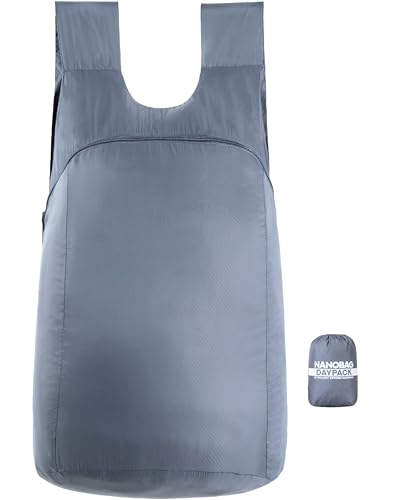 Nanobag Daypack - Ultralight 16L Foldable Travel & Hiking Backpack, Reusable, Packable, Collapsible Bag for Men & Women (Gray) - color: Gray