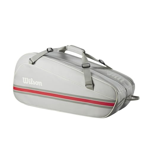 WILSON 2025 Team Tennis Racket Bags - color: Oats/Red, size: Holds up to 6 Rackets
