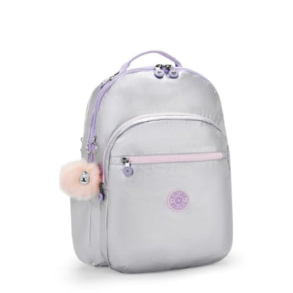 Kipling Women's Seoul Extra Large Bts 17" Laptop Backpack, Durable, Roomy with Padded Shoulder Straps, Built-In Protective Sleeve - color: Silver Glow Met, size: Large
